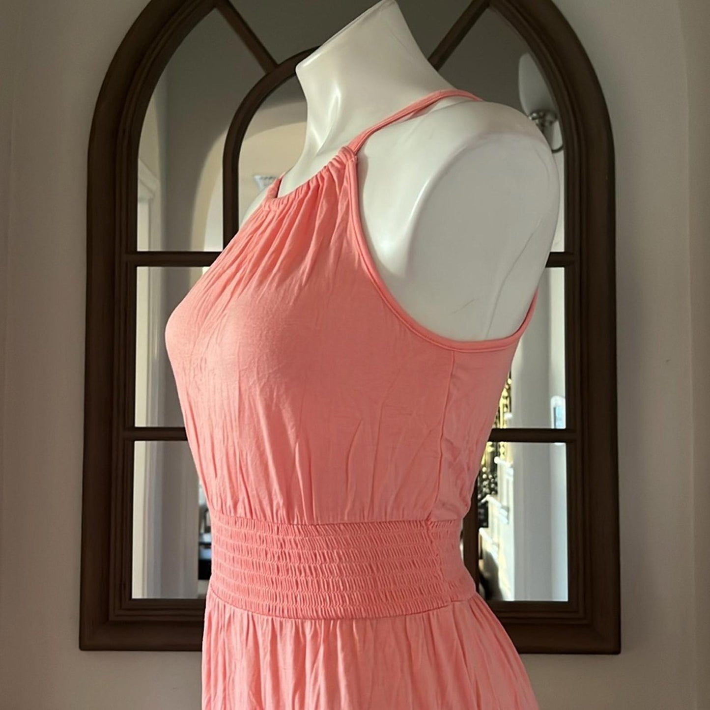 Adyson Parker Color Block Sleeveless Tiered Maxi Dress, Neon Peach Combo NWT