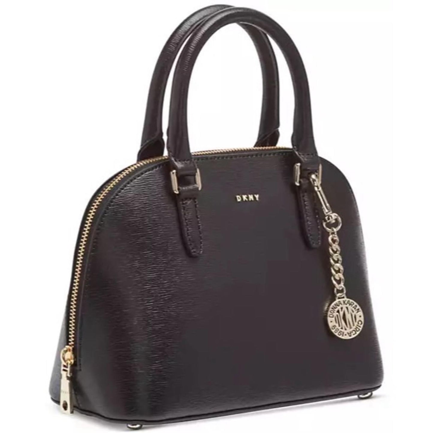 DKNY Bryant Dome Satchel with Convertible Strap, Black w/Gold Tone, New w/Tag
