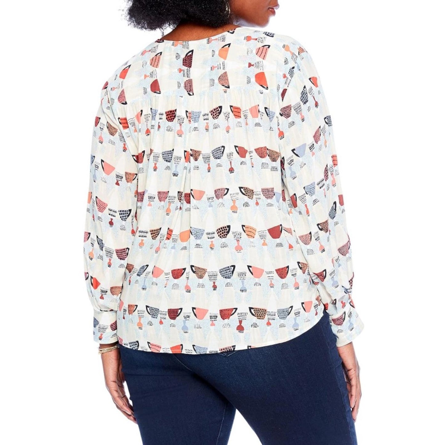 NIC+ZOE Relaxed-fit Perk Up Coffee Cup Print Blouse, Size XL New w/Tag Retail