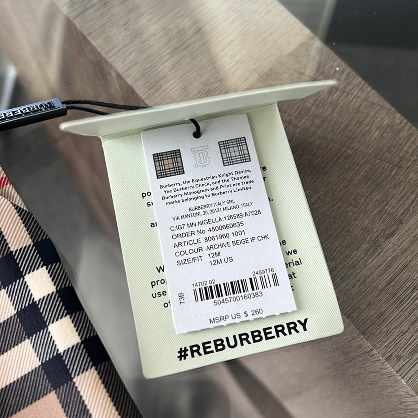 BURBERRY Kids Mini Nigella One Piece Swimsuit, Archive Beige Check Size 12M NWT