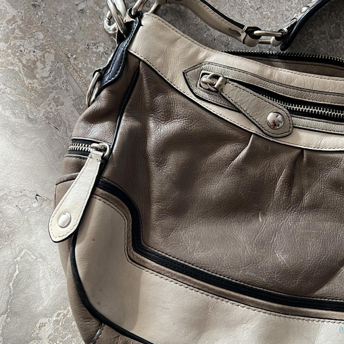 COACH Limited Edition Madison Spectator Cream/Taupe Hobo in Grey/White Bag