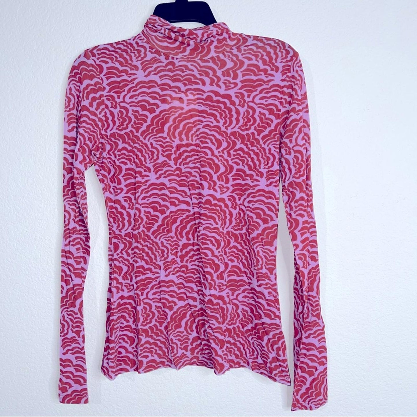 ALC James Printed Stretch-Mesh Turtleneck Top, Size L New w/Tag Retail $295