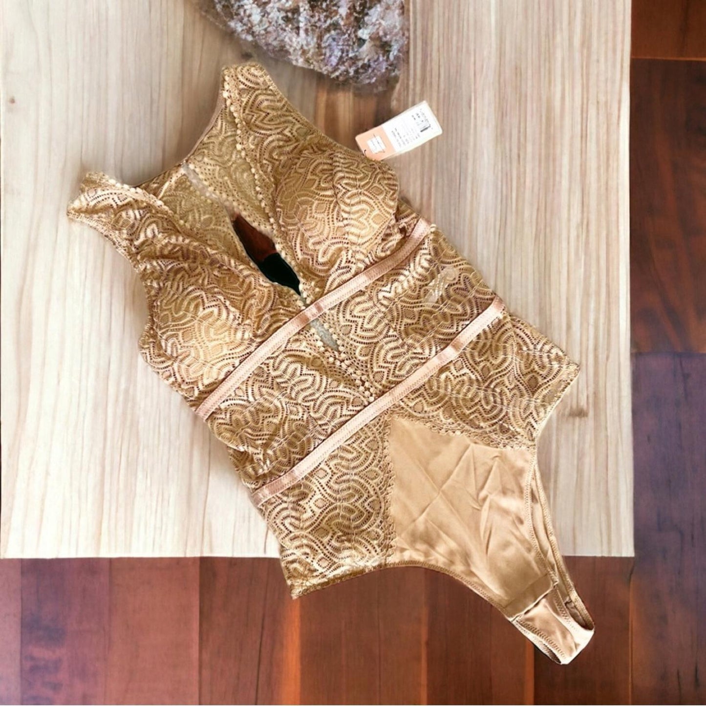 Real Lingerie Lucette Edgy Lace Teddy w/Plunge Neckline & Open Back Size 1X NWT