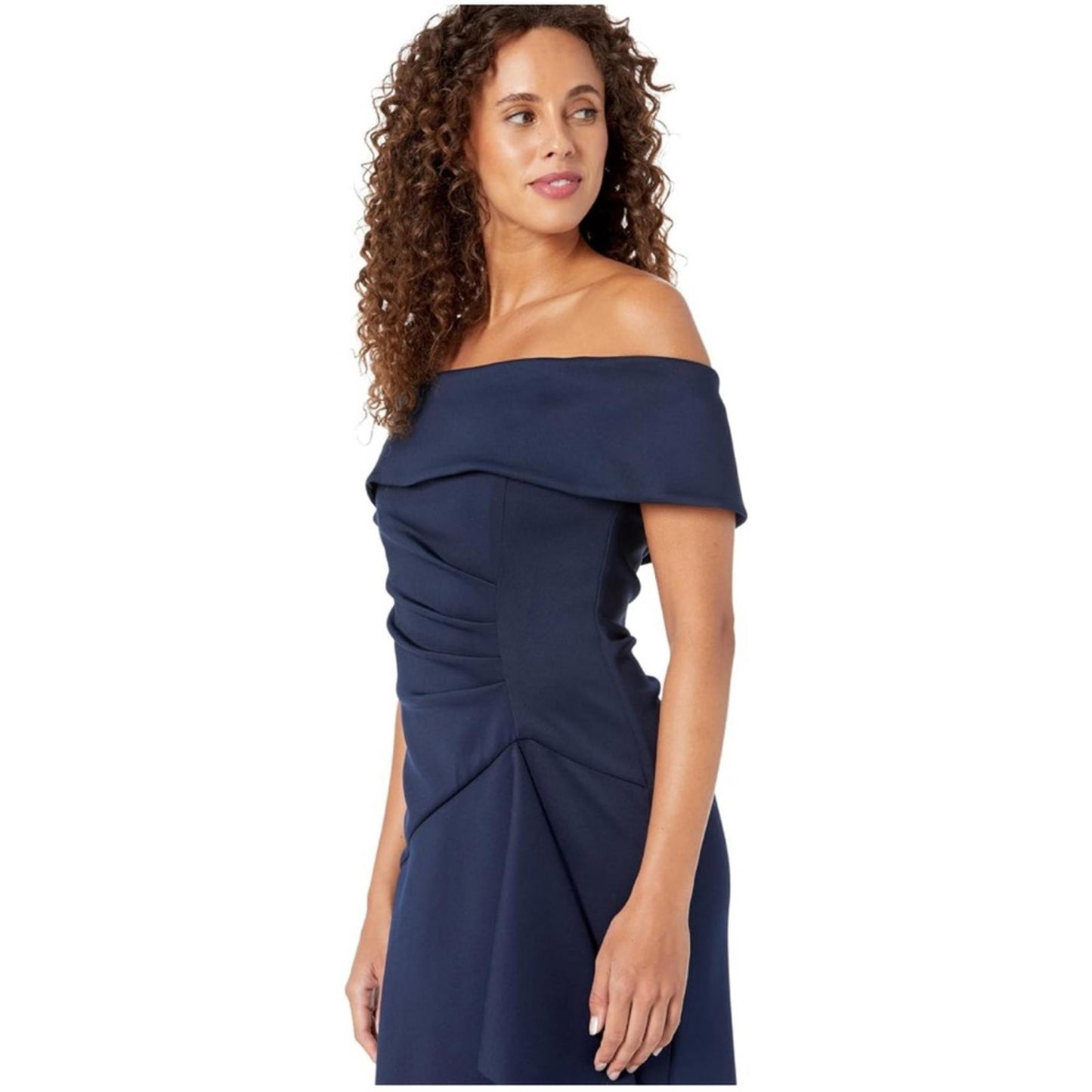 Xscape Long Scuba Off-The-Shoulder Dress in Navy, Size 16W New w/Tag