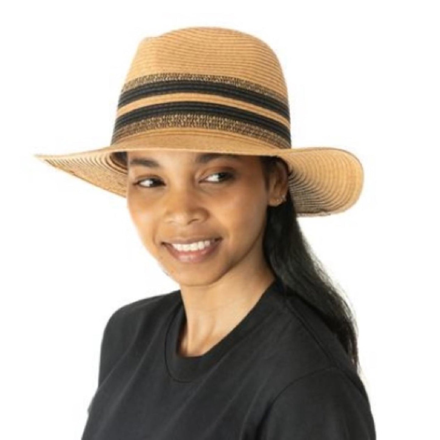 INC Striped Packable Panama Hat, Tan , One Size New w/Tag Retail $44.50