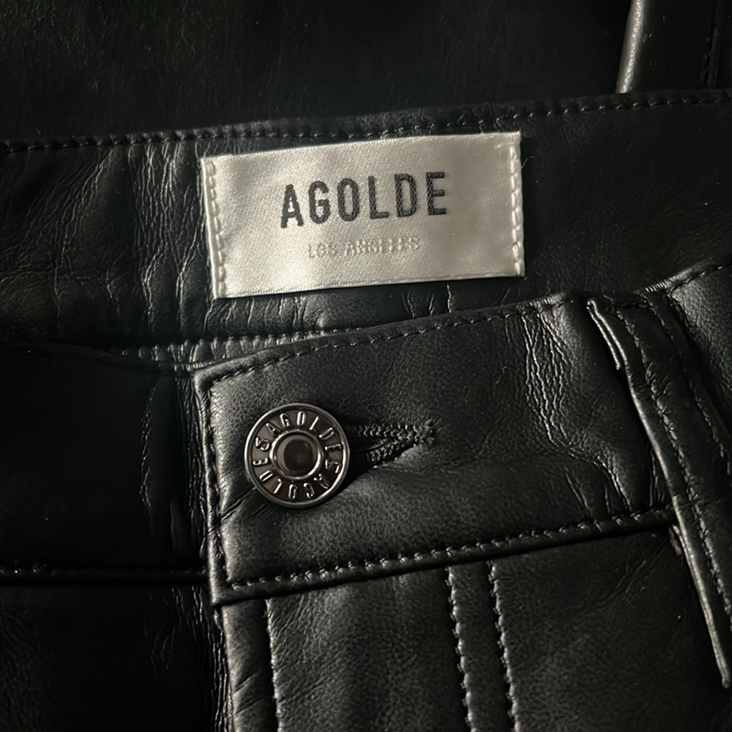 AGOLDE Recycled Leather Fitted 90's Pinch Waist Pants in Black, New w/Tag $348