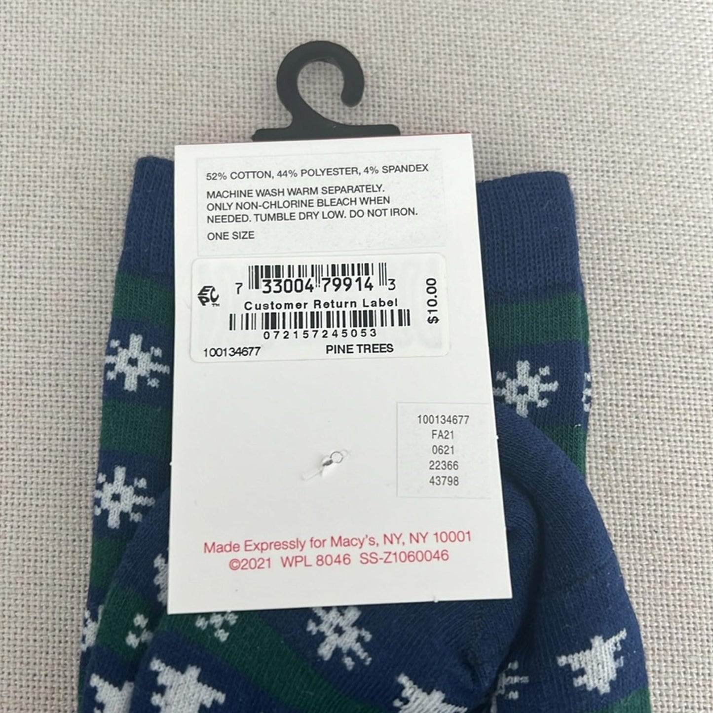 x2 Club Room Pine Trees Crew Socks, Soft Touch Stretch One Size New w/Tag
