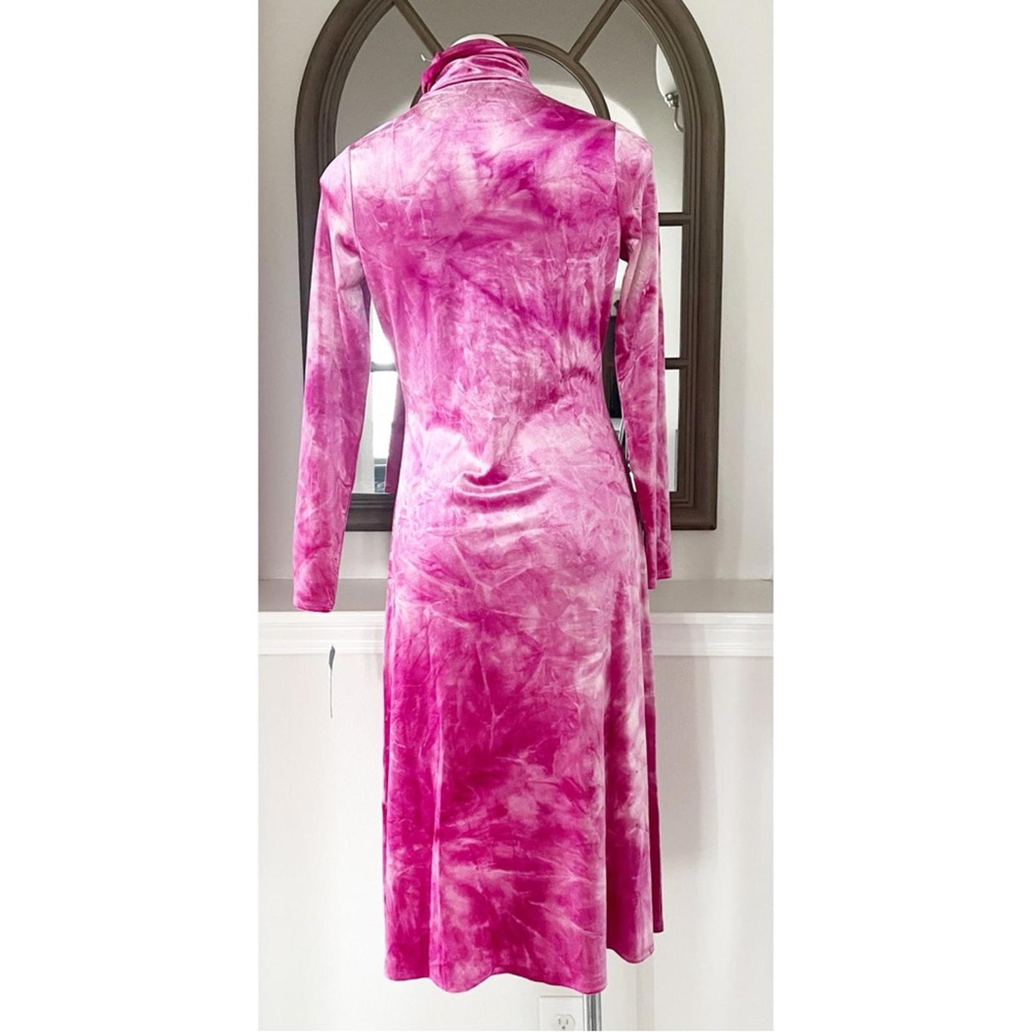 Rachel Rachel Roy Velvet Tie-Dye Midi Sheath Party Dress, Pink Size M New w/Tag