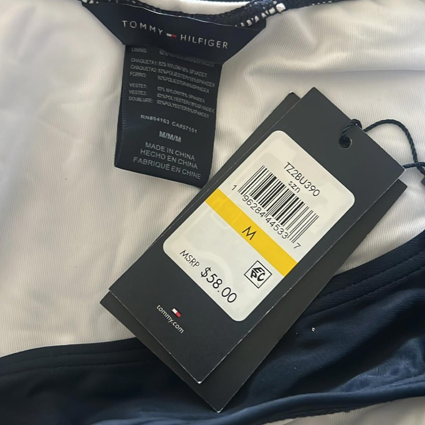 Tommy Hilfiger Navy/White V-Cut Cheeky Fit Bikini Swim Bottom, Size M NEW w/Tag