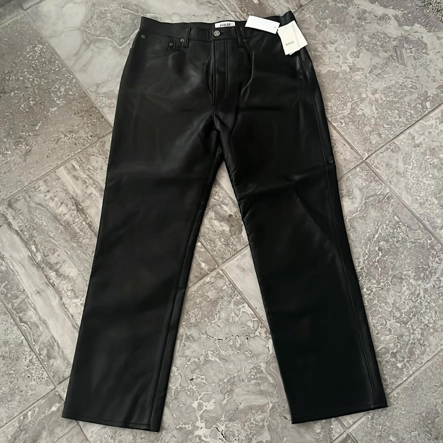 AGOLDE Recycled Leather Fitted 90's Pinch Waist Pants in Black, New w/Tag $348