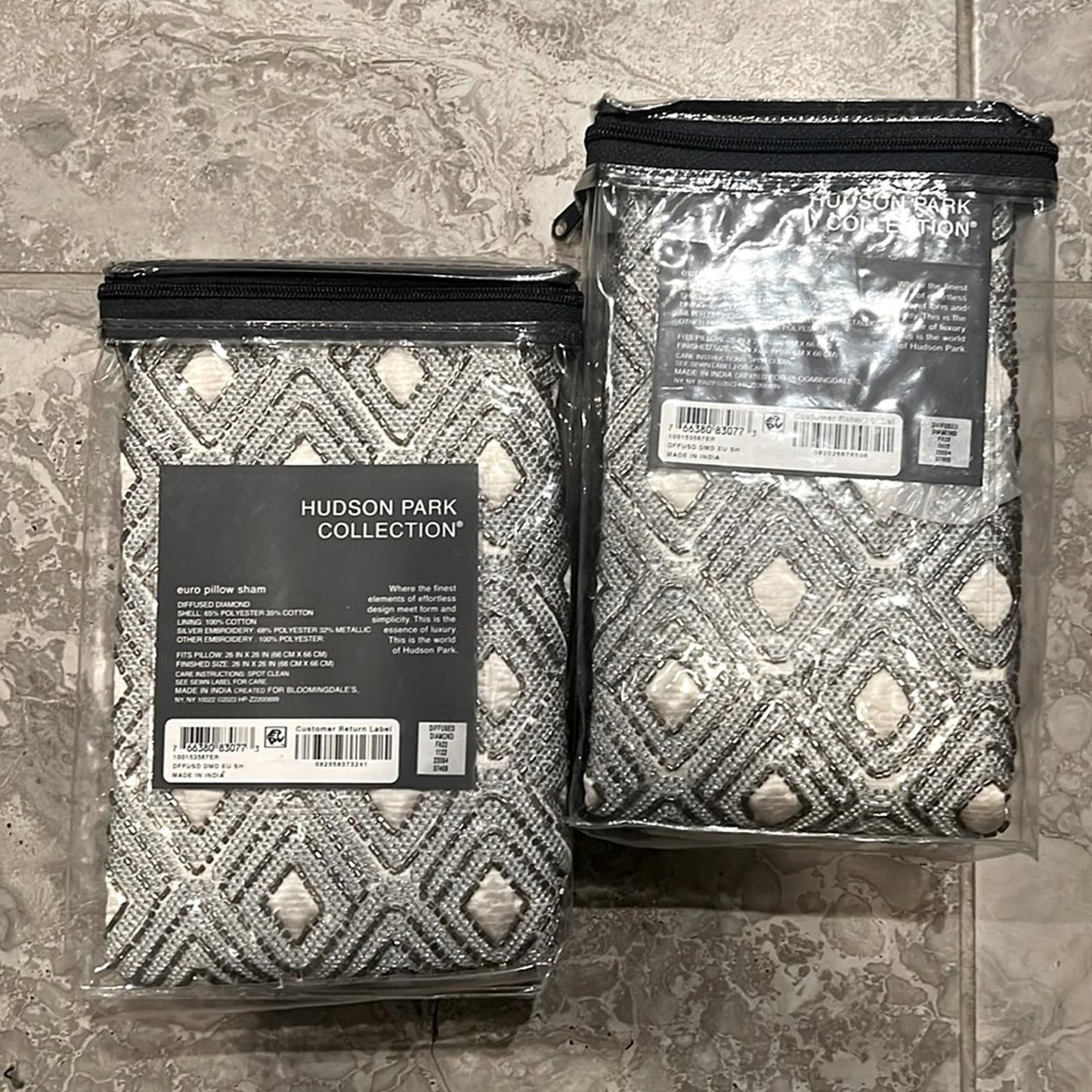 X2 Hudson Park Collection Diffused Diamond Euro Pillow Shams New w/Tag
