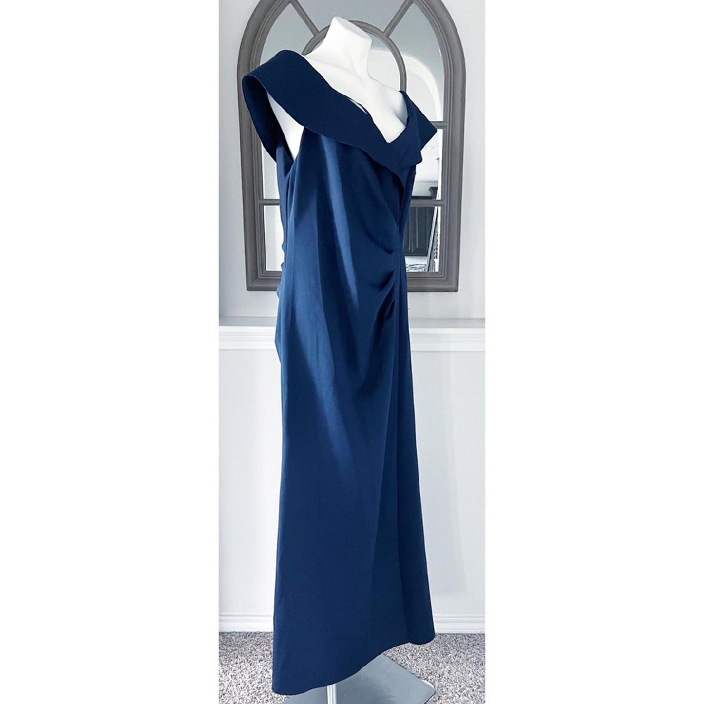 Xscape Long Scuba Off-The-Shoulder Dress in Navy, Size 16W New w/Tag