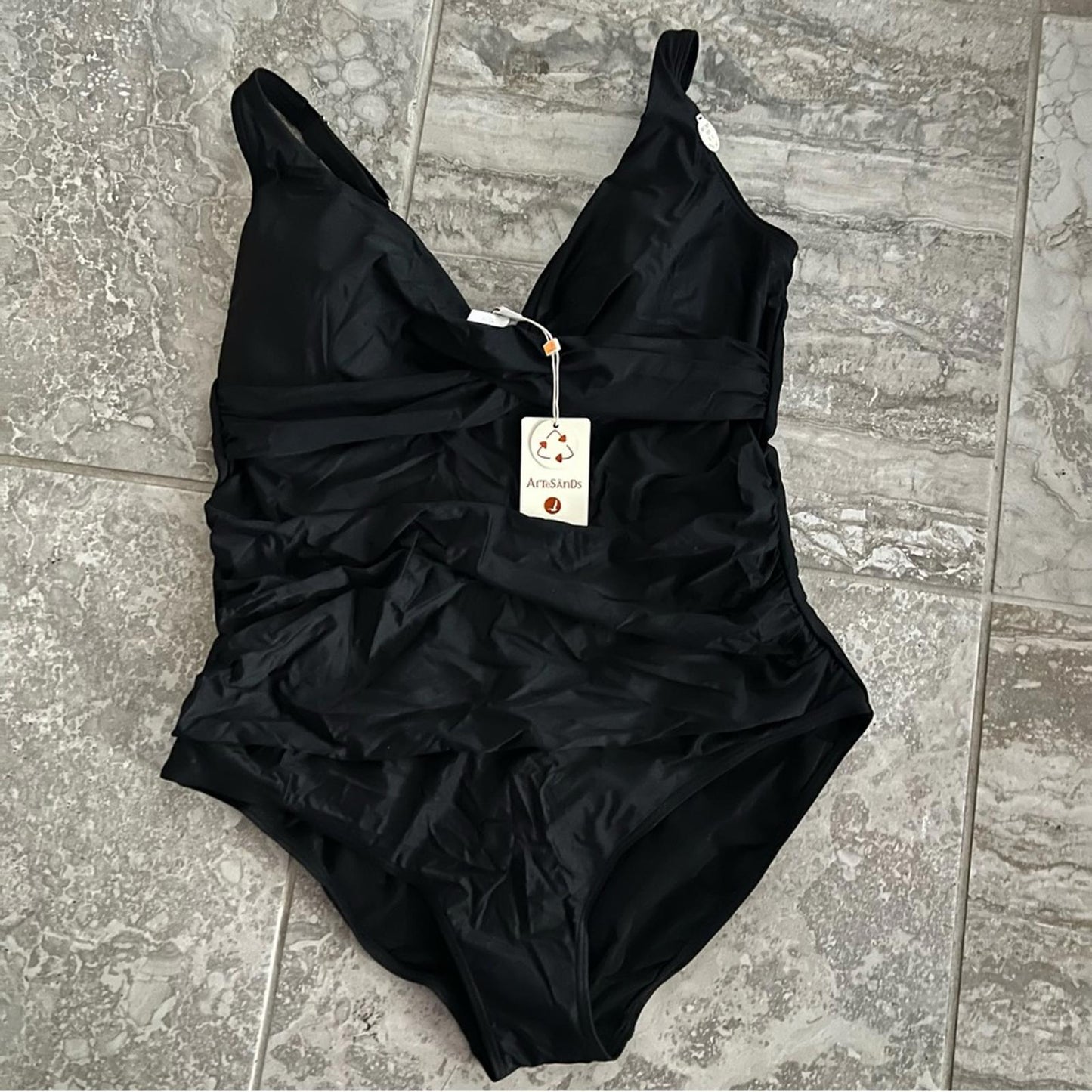 Artesands Hues Delacroix Cross Front One Piece Swimsuit, Black Size 16 New w/Tag