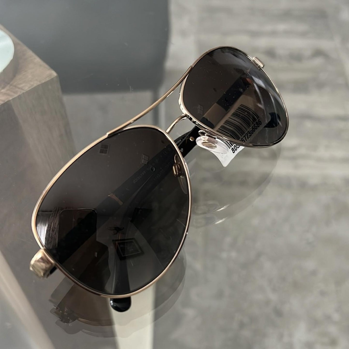 Burberry Pilot-Shaped Sunglasses, Light Gold & Brown Gradient Lens, New w/Tag