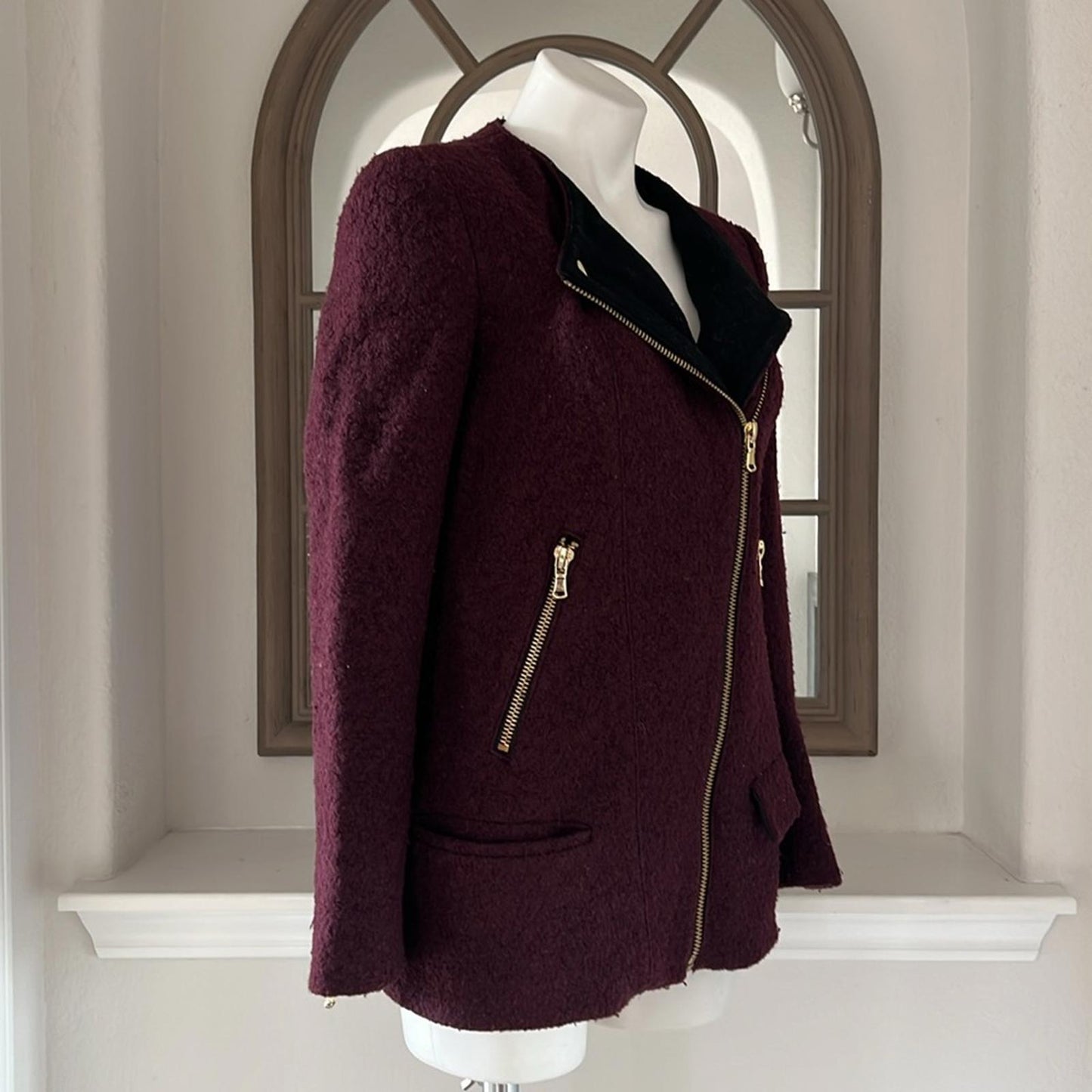 Zara Wool-blend Coat Burgundy Jacket, Size S EXCELLENT!