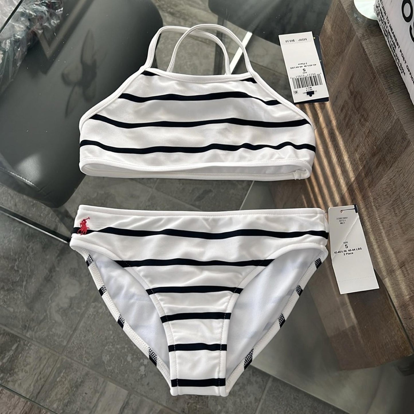 Polo Ralph Lauren Kids Striped Stretch Two-Piece Swimsuit, Size 5 New w/Tag
