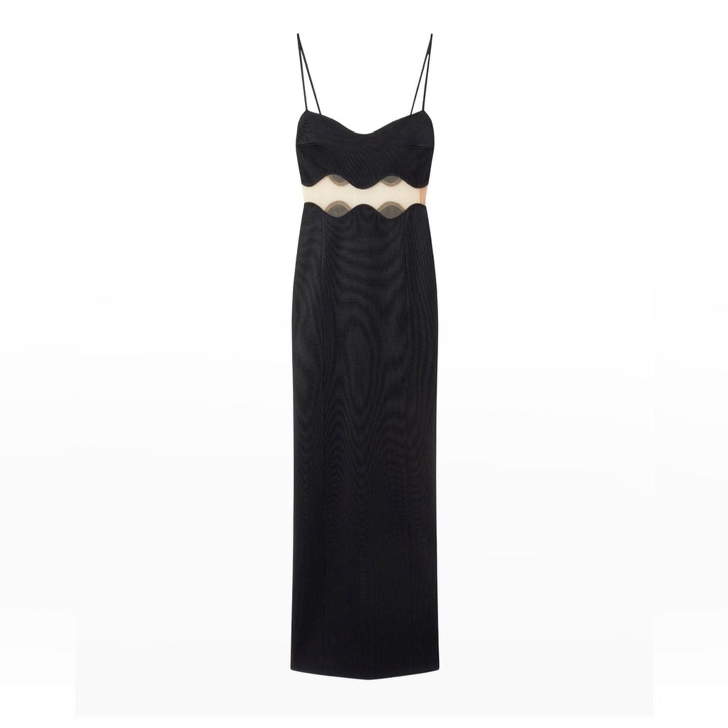 NEW Galvan Siren Wavy Mesh CutOut Maxi Dress, Size US8 | FR40 Black NWT $1,995