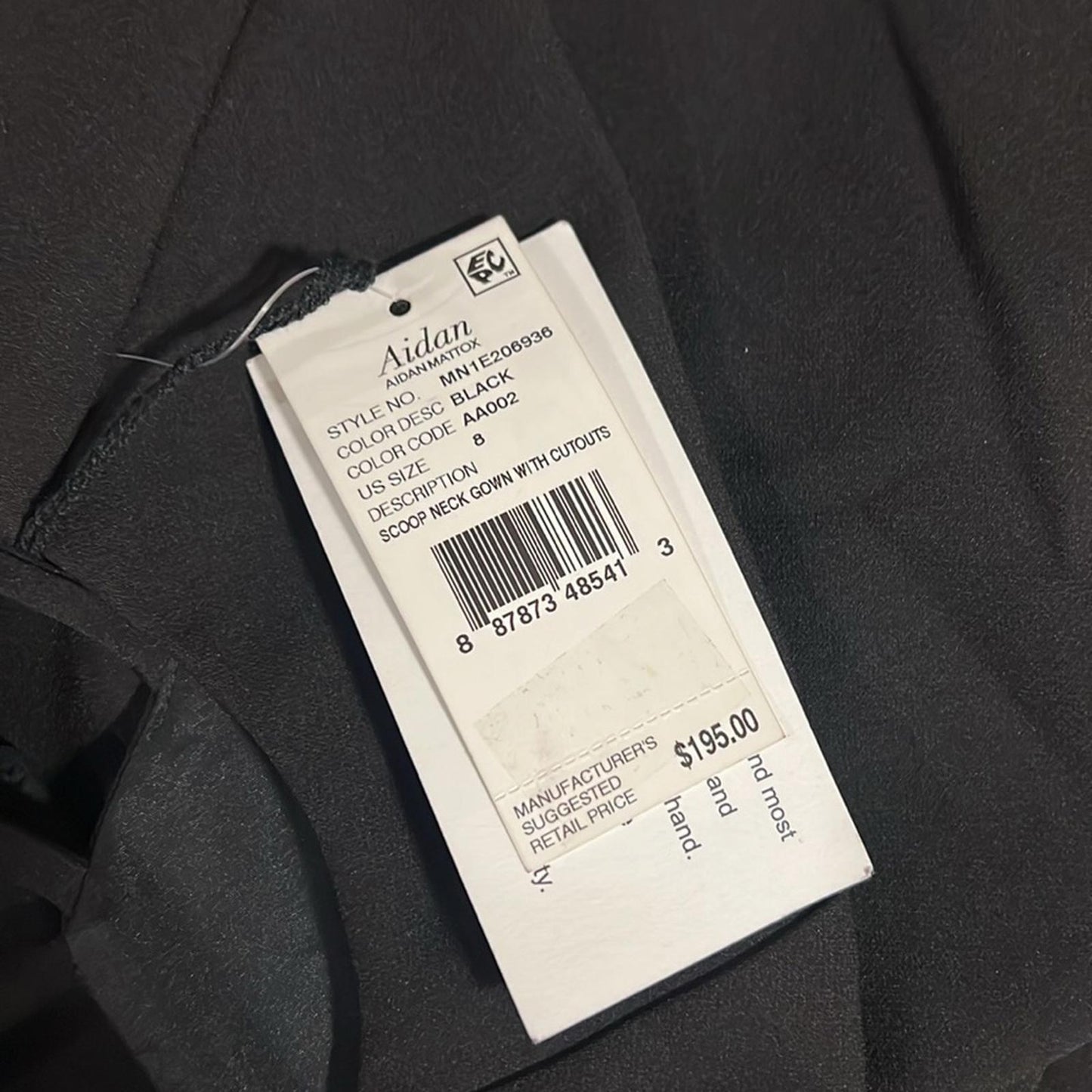 Aidan Mattox Scoop Neck Gown with CutOuts in Black, Size 8 New w/Tag $195