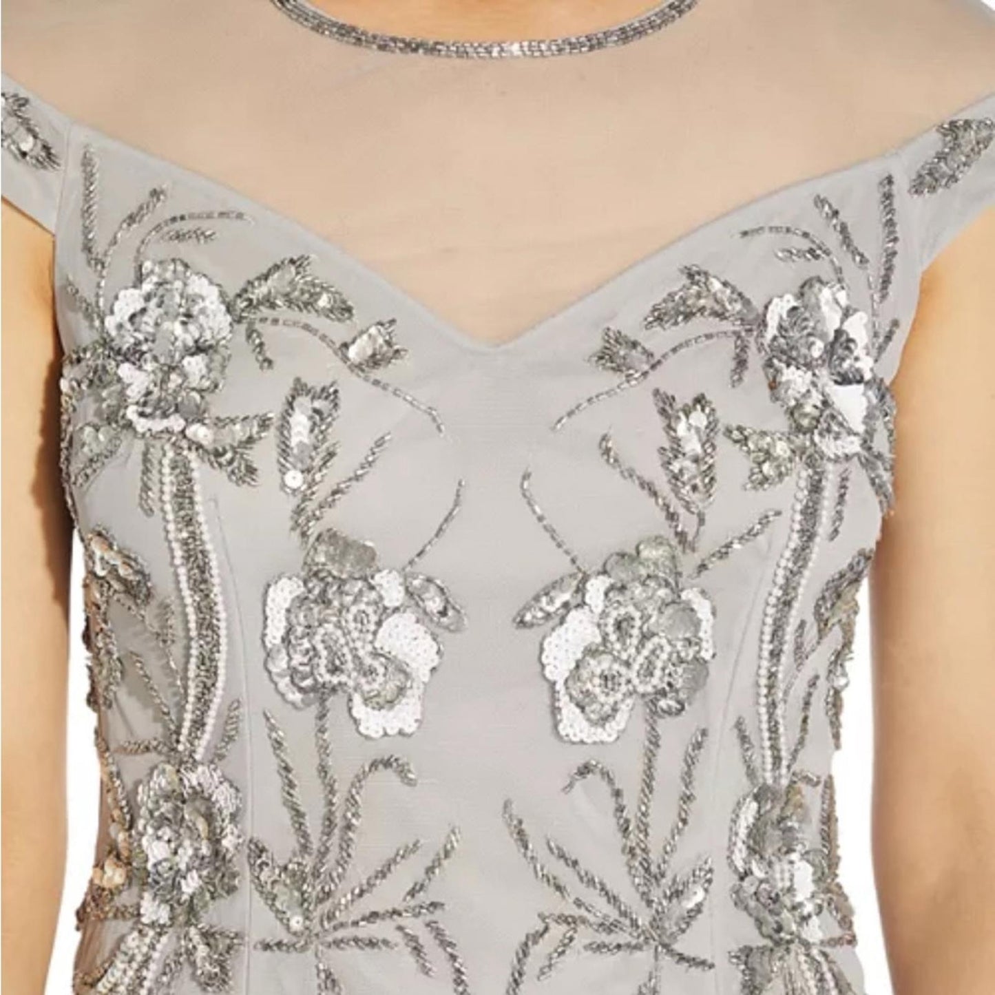Adrianna Papell Embellished Sheath Dress in Bridal Silver, Size 4 NEW w/Tag $249