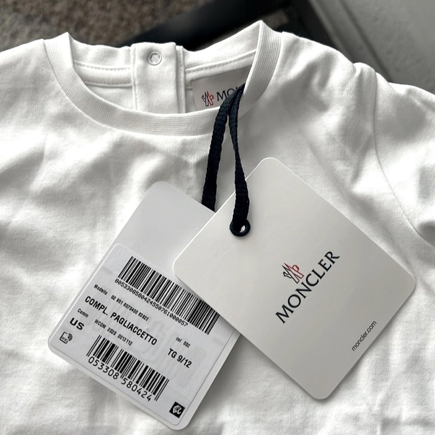 Moncler Enfant Logo Babygrow Set 2-Piece Footie &Hat, White Size 9/12M New w/Tag