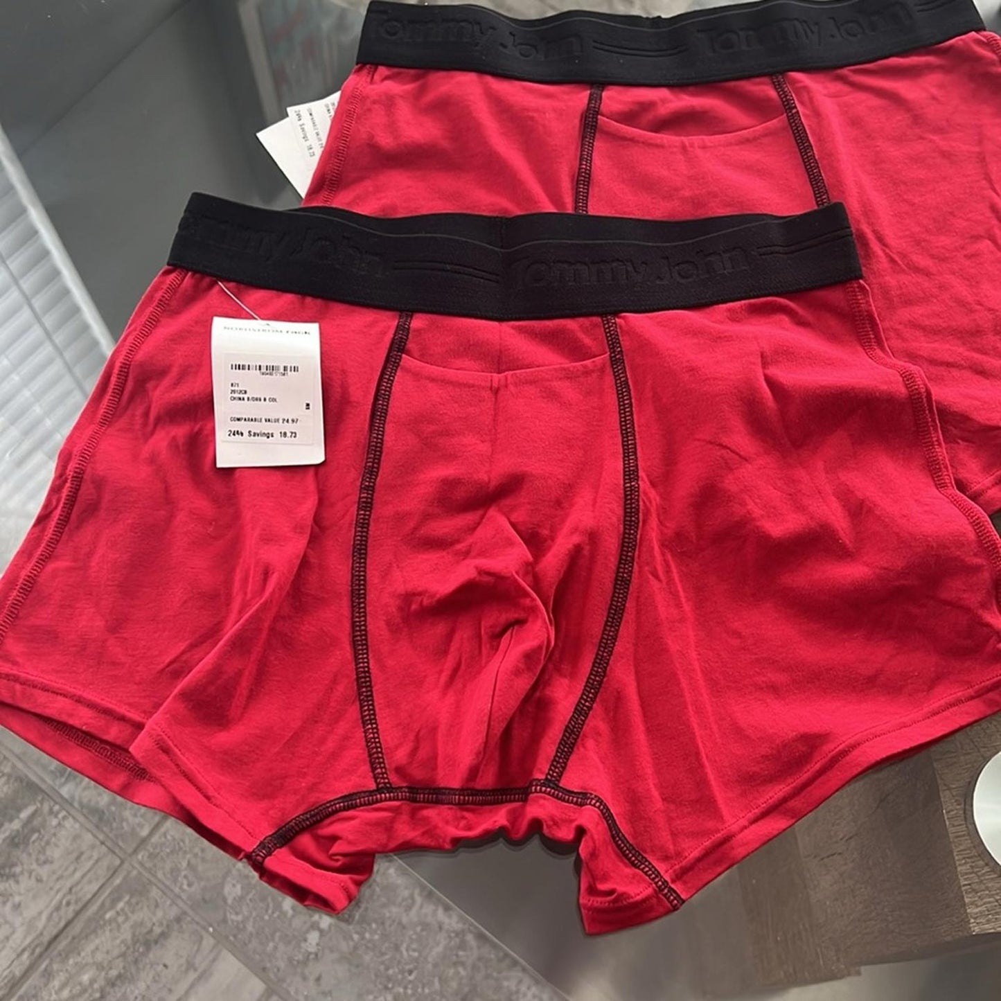 X2 Tommy John Cotton Boxer Briefs, Red w/Black Size S New w/Tag $50