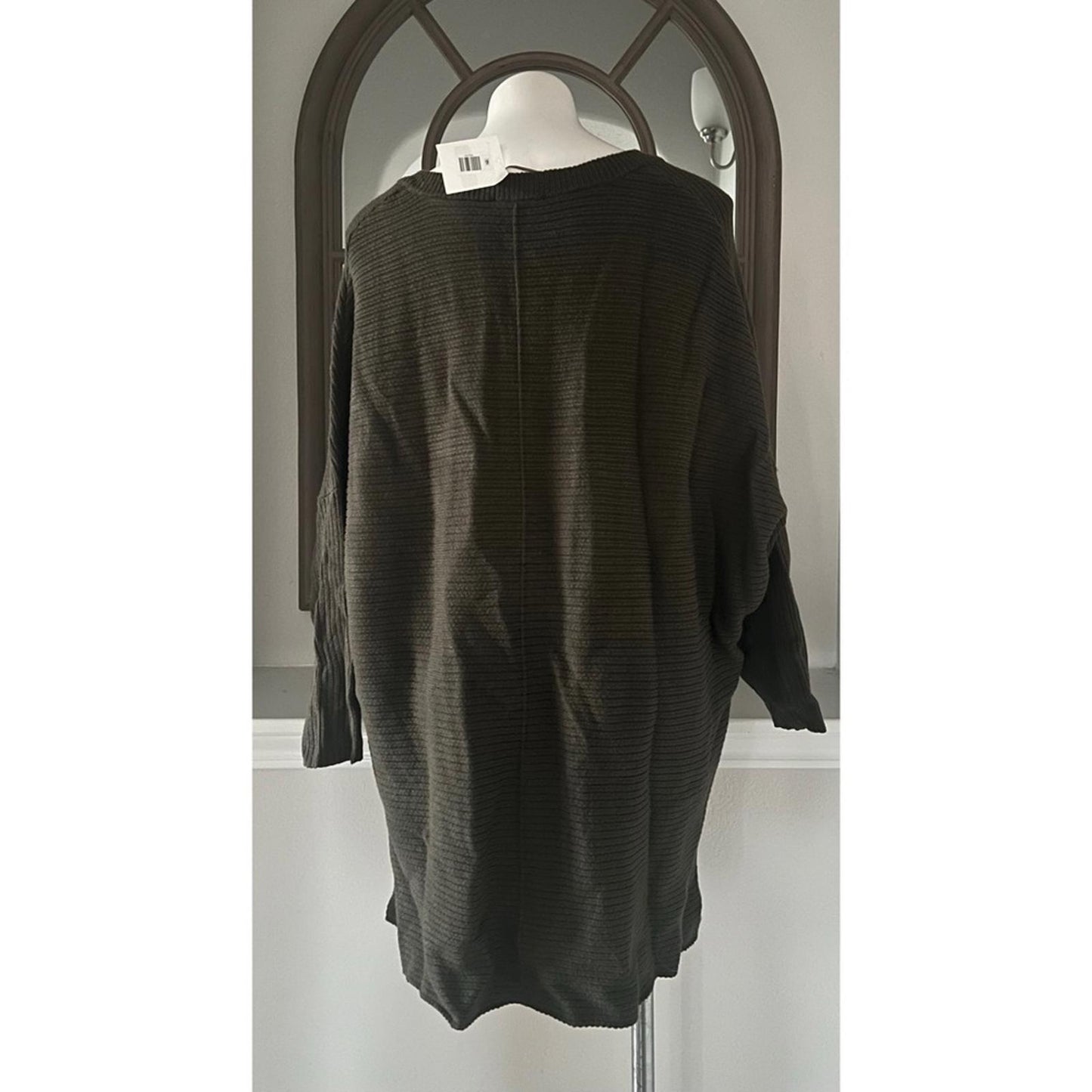 Adrianna Papell Ottoman Ribbed Tunic Sweater in Heather Olive Size 1X New w/Tag