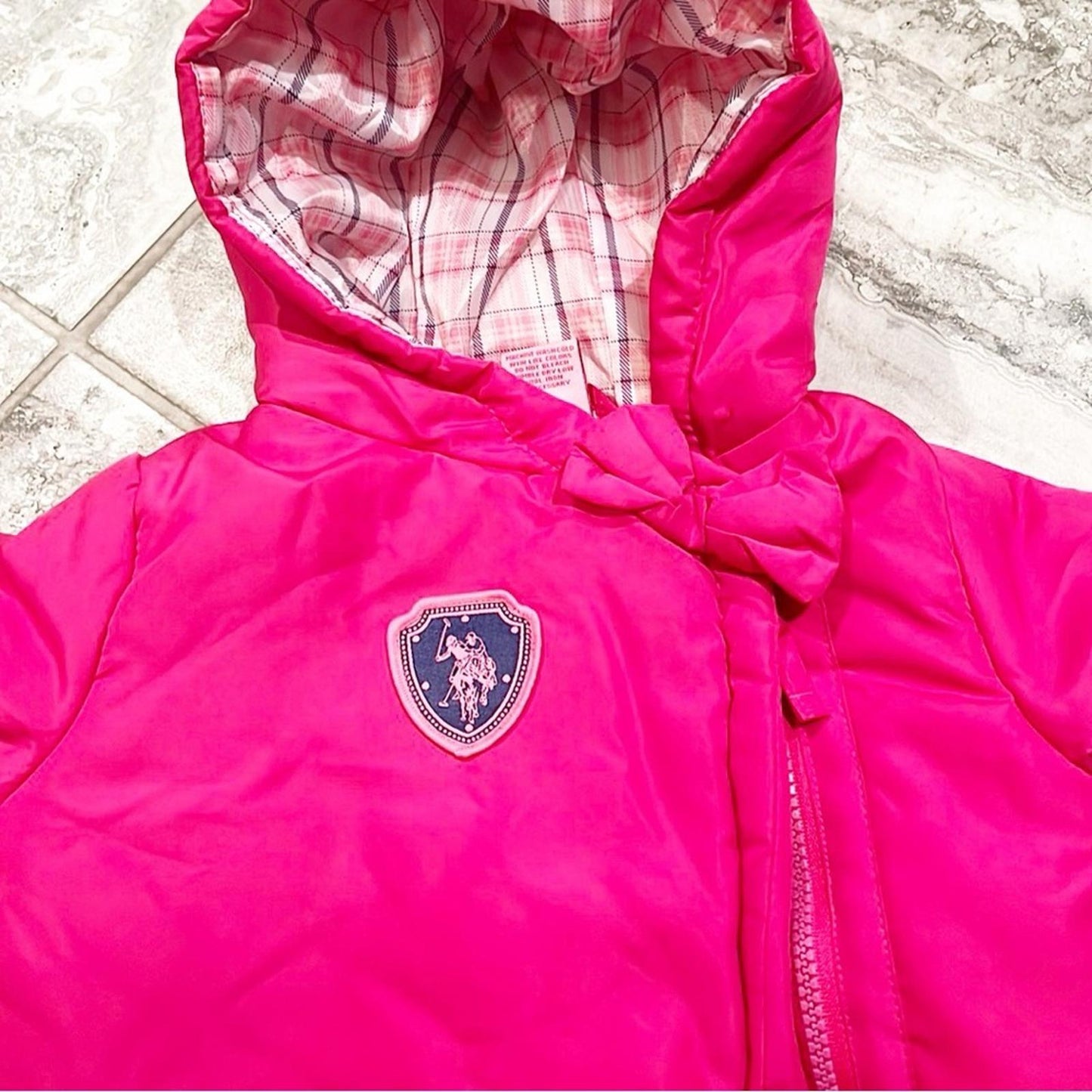 NEW U.S. Polo Assn Hooded Outerwear Pink Puffer Footies, Pink, Size 3/6M w/o Tag