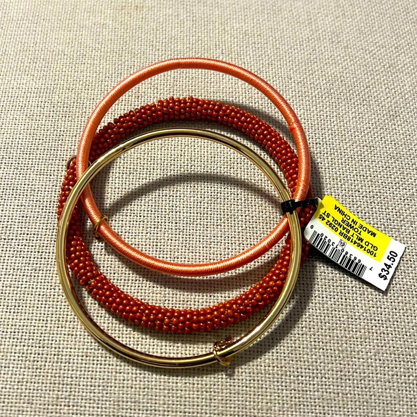 INC Gold-Tone 3-Piece Set Pave Charm Seed Bead & Thread-Wrapped Bangle Bracelets