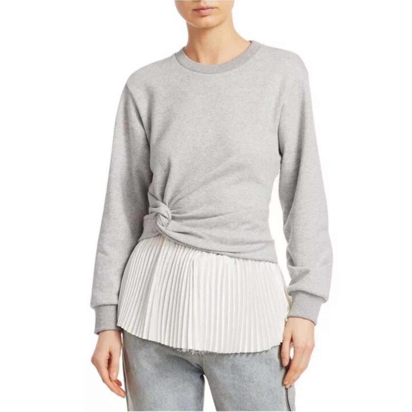 3.1 Phillip Lim Twist Detail Pleated Peplum Long-Sleeve Top, NEW, Size S