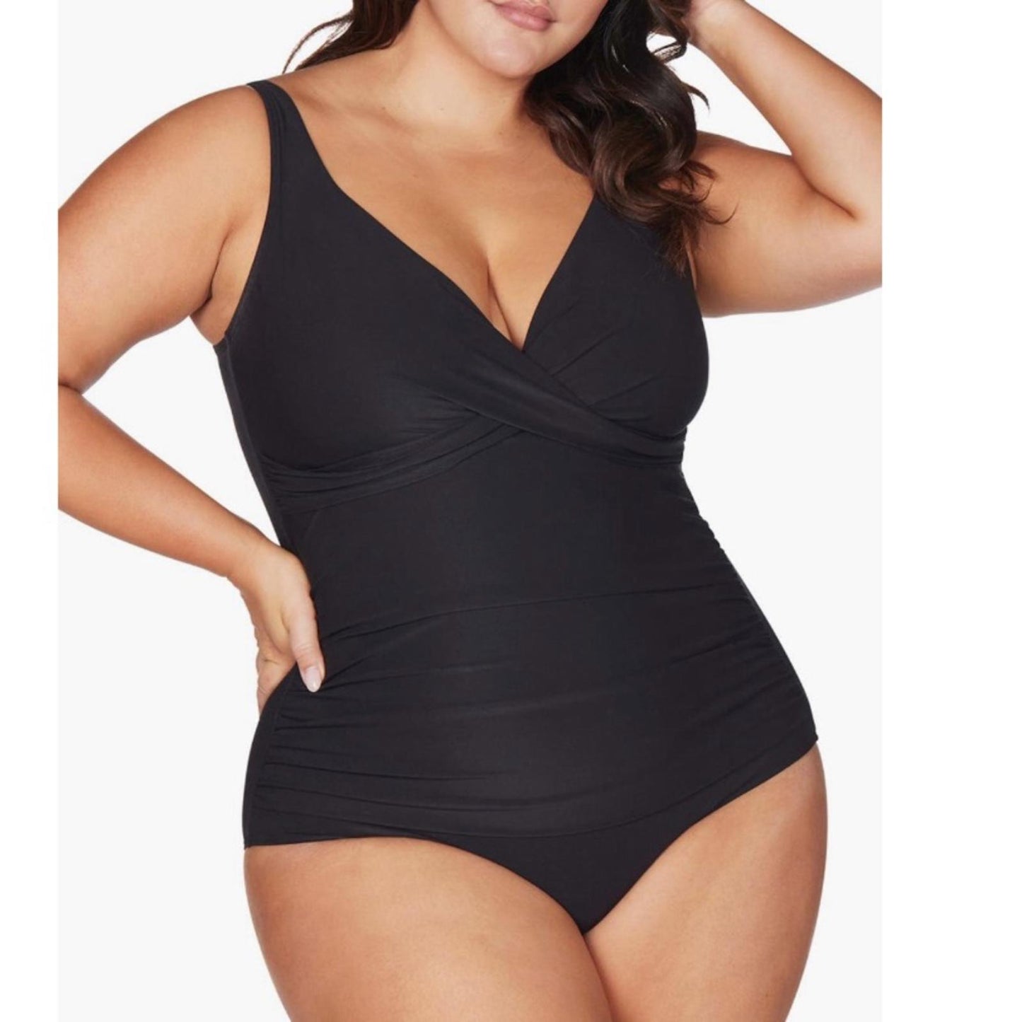 Artesands Hues Delacroix Cross Front One Piece Swimsuit, Black Size 16 New w/Tag
