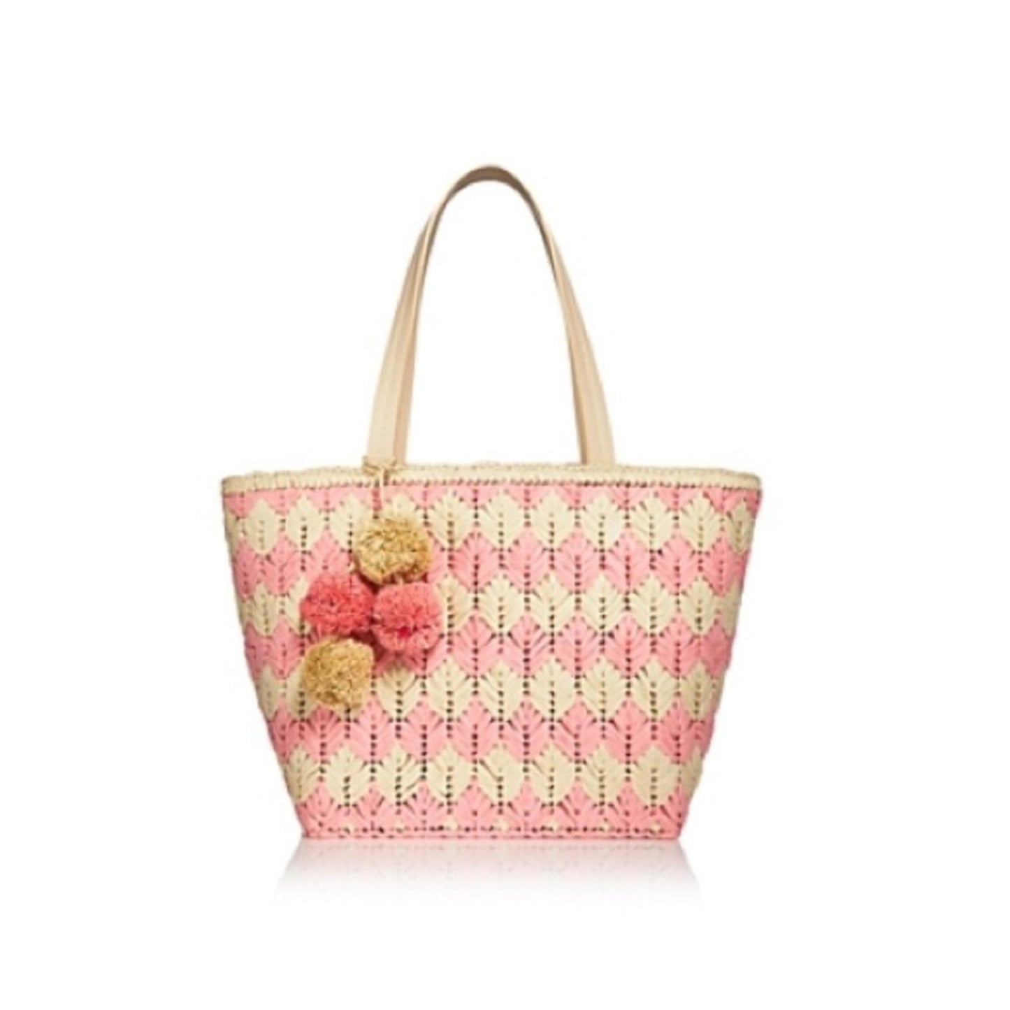 BTB Los Angeles Bria Straw Tote, Natural Rose O/S New w/Tag Retail $199