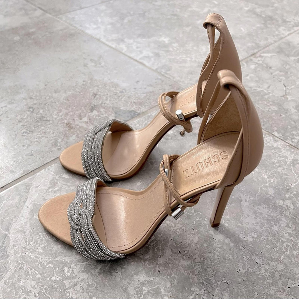 Schutz x Revolve Andy Leather Open Toe Heels, Size 8 New in Box w/Dust Bag