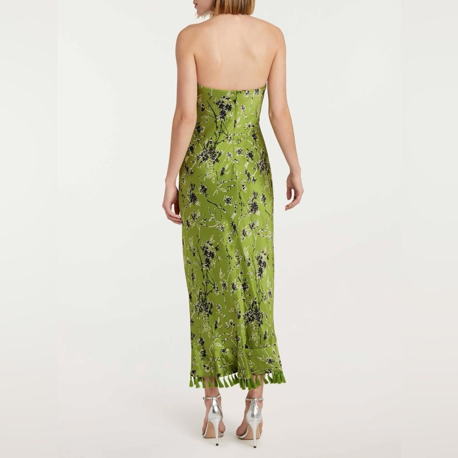 Cinq à Sept Elise Silk Strapless Wildflower Ruffle Tassel Dress, NWT, Size 0