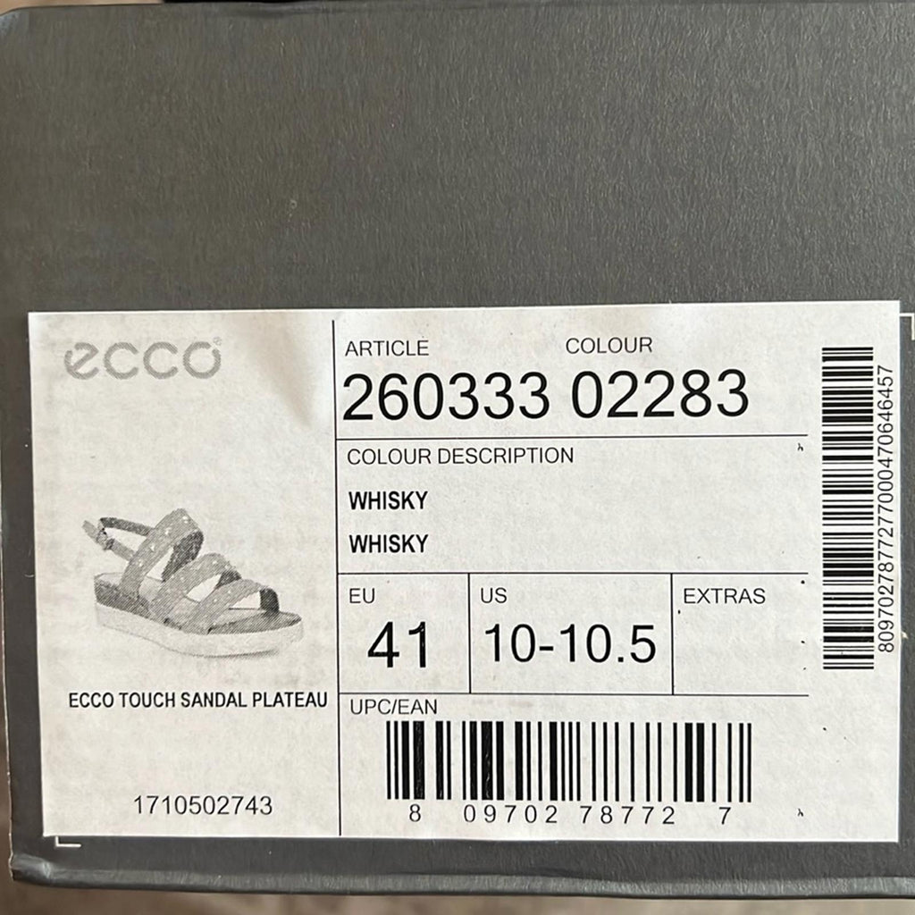 ECCO Whisky Touch Plateau Leather Sandals, Size EU 41 | US 10-10.5 New in Box