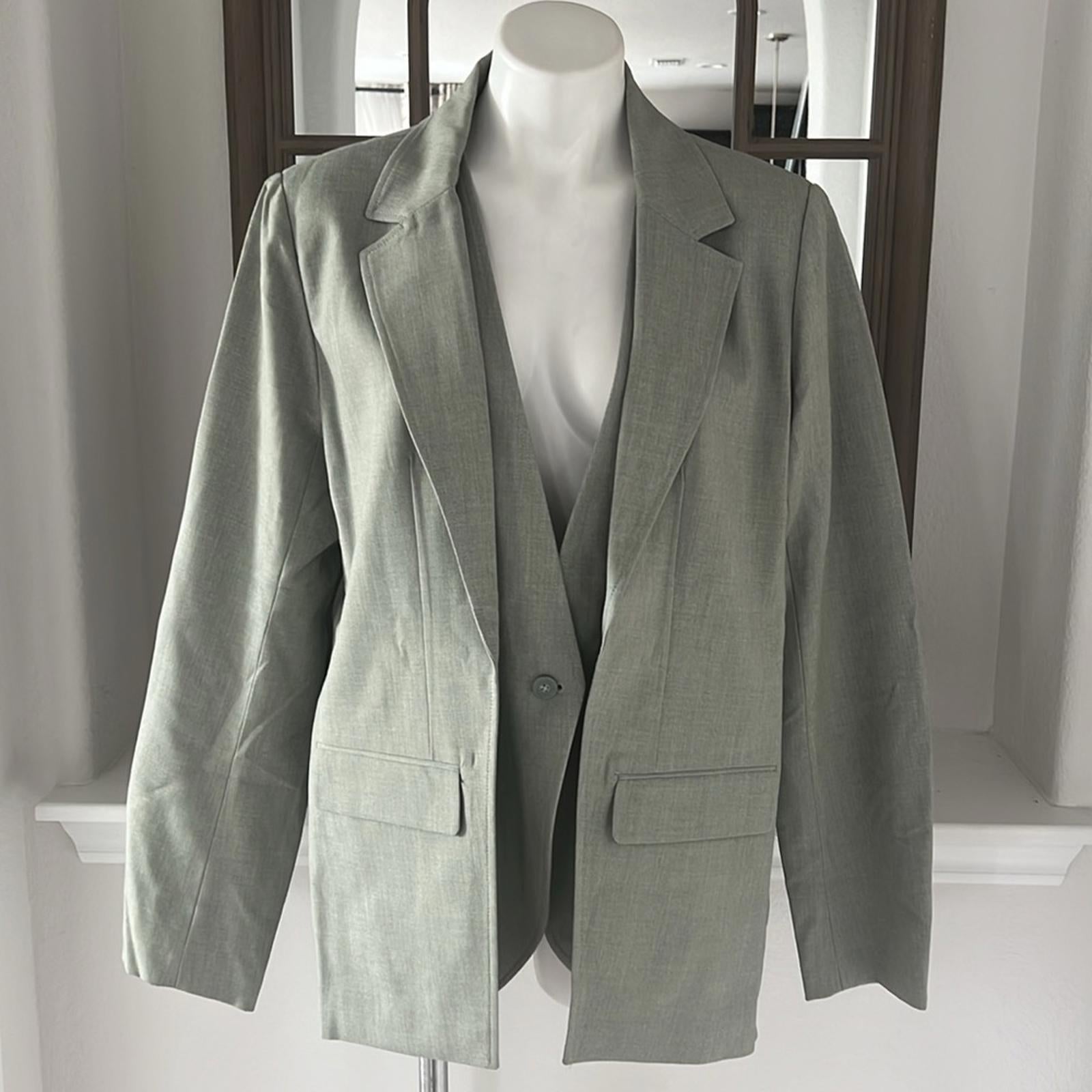 WhoWhatWear Audrey Layered Blazer in Stone Sage Green Size XL New w/Tag $228