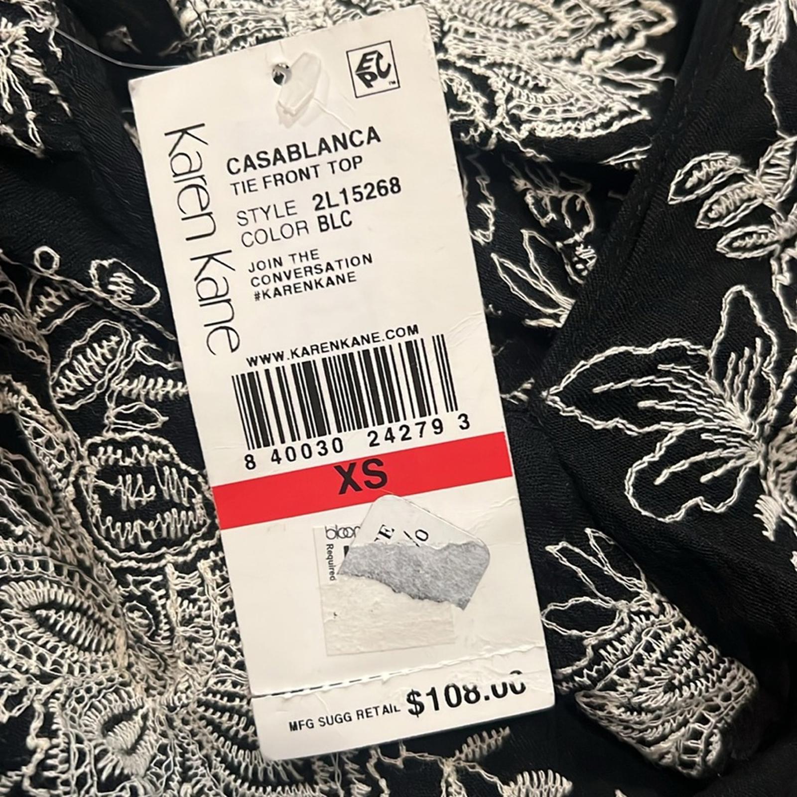 Karen Kane Casablanca Tie-Front Ruffle Sleeve Top, Black & White Size XS NWT