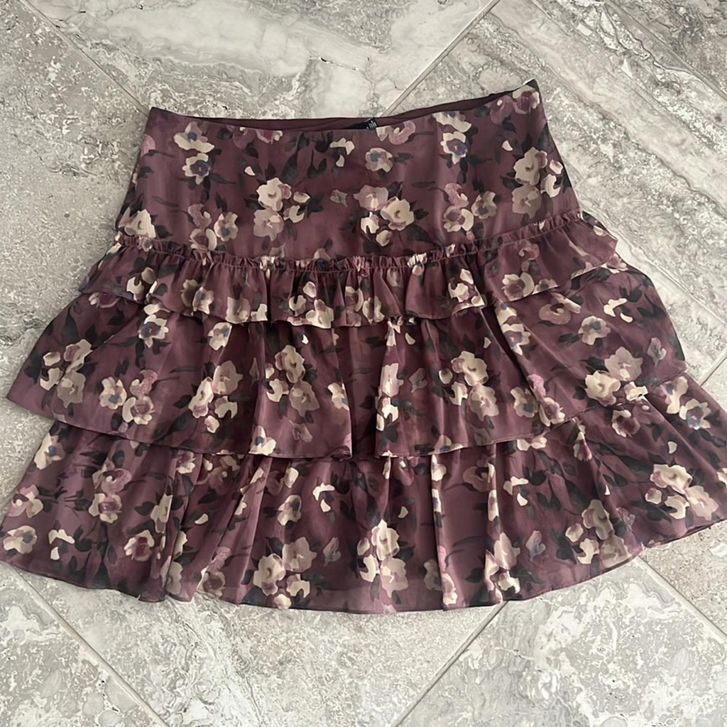 Lauren Ralph Lauren Floral Crinkle Georgette Mini Skirt in Purple Size 14 NWT
