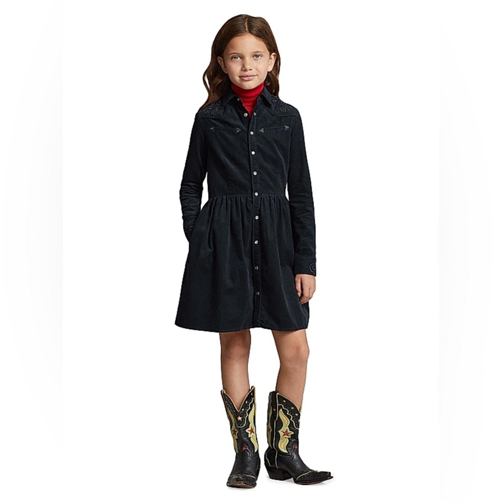 Polo Ralph Lauren Belted Pleated Corduroy Shirtdress in Navy, NWT, Size 10