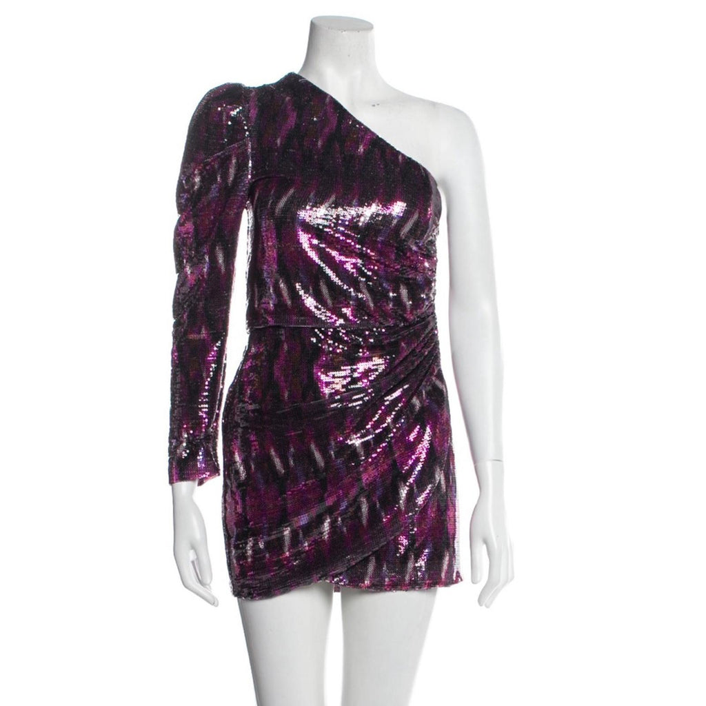 MISA Revolve Nova One-Shoulder Sequin Mini Dress, Purple Size M New w/Tag $370