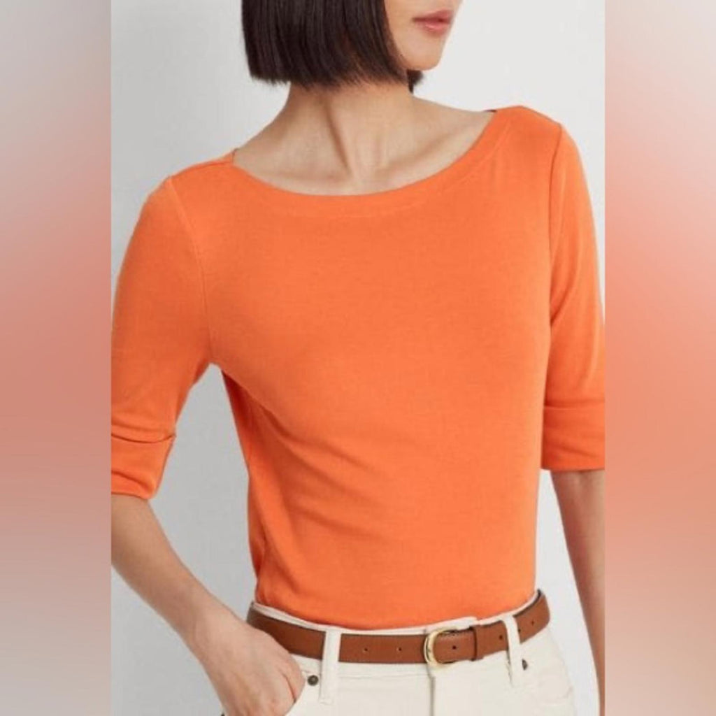 Ralph Lauren Plus Size Boatneck Elbow-Sleeve Top, Boatneck Orange Size 2X NEW