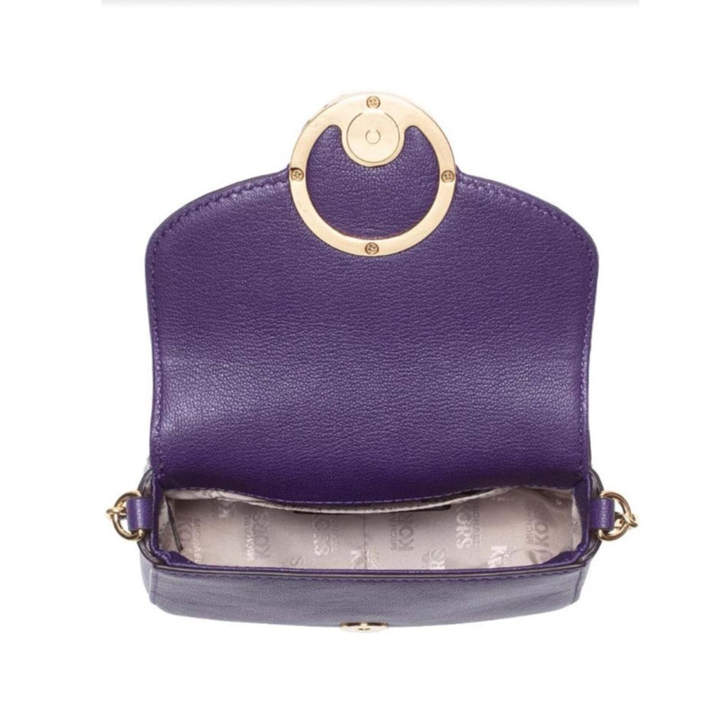Michael Kors Fulton Leather Flap Crossbody Bag, Purple & Gold Tone Retail $208