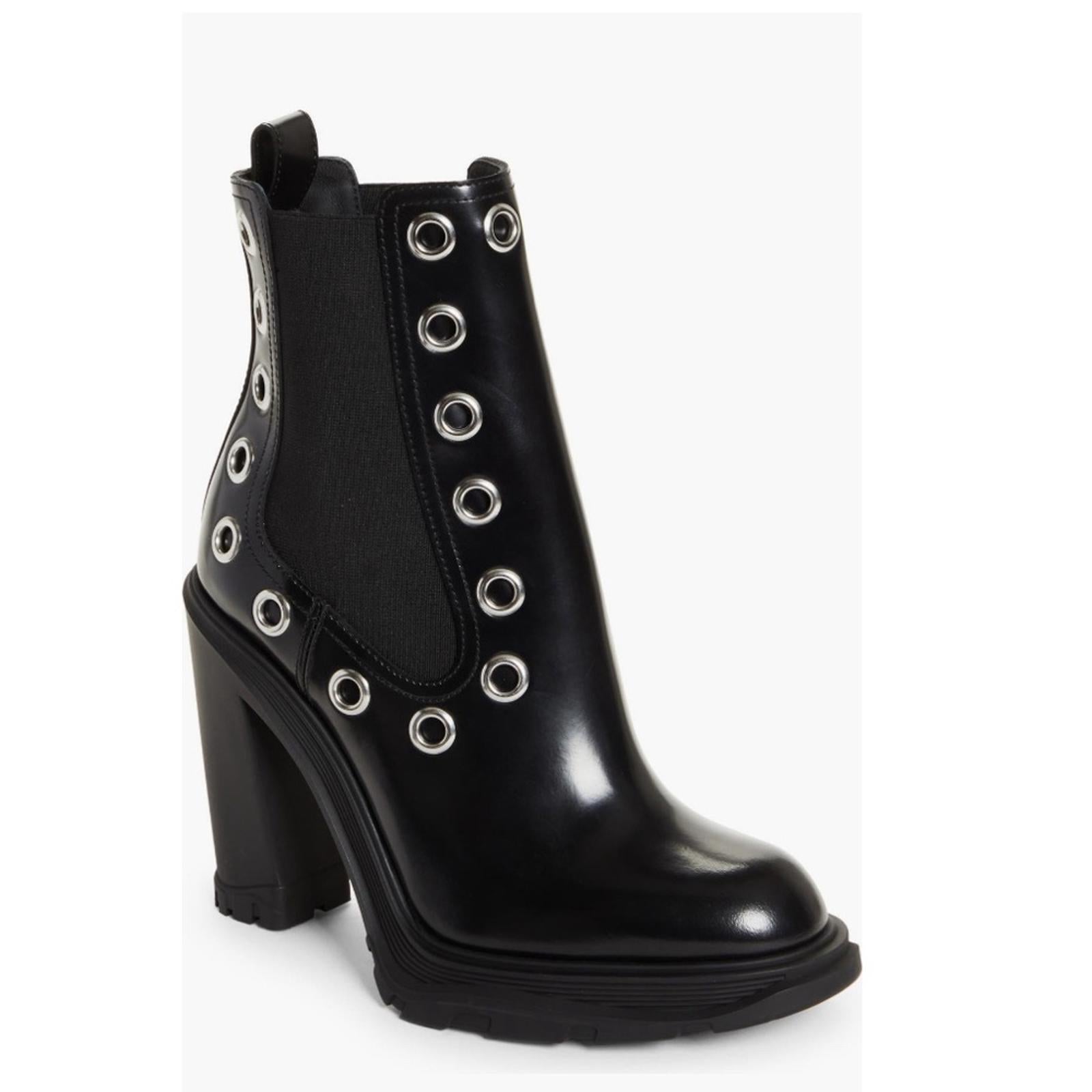 Alexander McQueen Tread Grommet Embellished Boots, Size 41 New +DustBag $1290