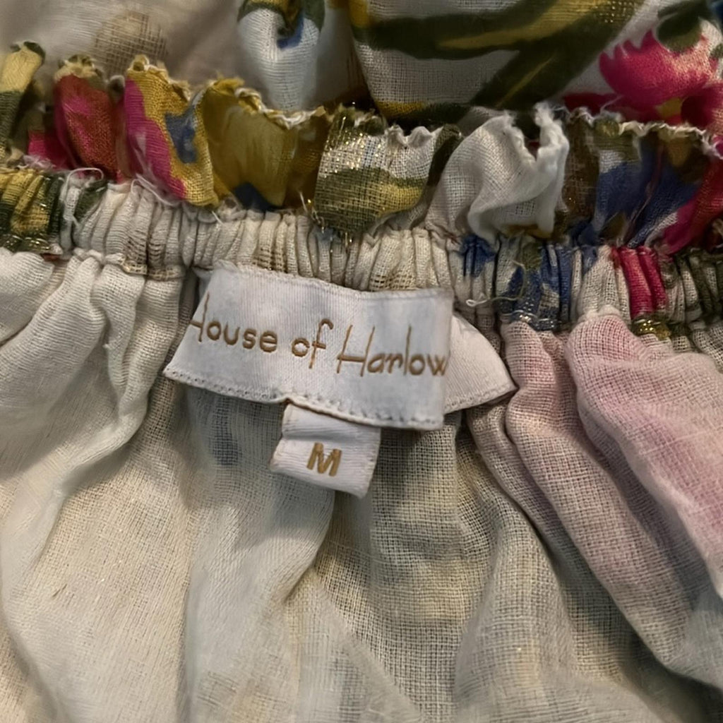 House of Harlow 1960 Helena Crop Top, Ivory Smocked, Ruffled Size M EXCELLENT!