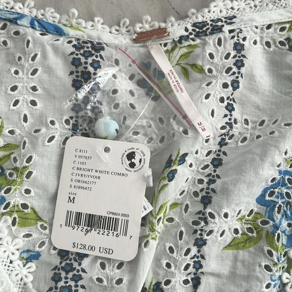 NWT Free People Blossom Cotton Eyelet Cropped Shirt Size M New w/Tag Retail $128