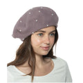 NWT INC Wool Blend Beret Winter Hat w/Imitation Pearl in Mauve, Retail $44.50