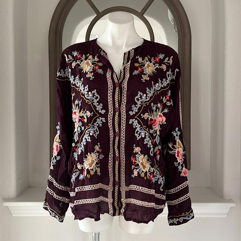 Johnny Was Carmen Button-Up Blouse in Jam, Size L, New w/Tag