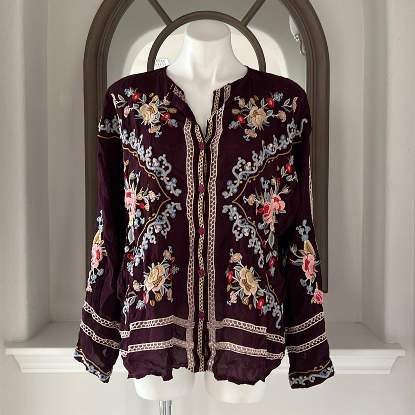 Johnny Was Carmen Button-Up Blouse in Jam, Size L, New w/Tag