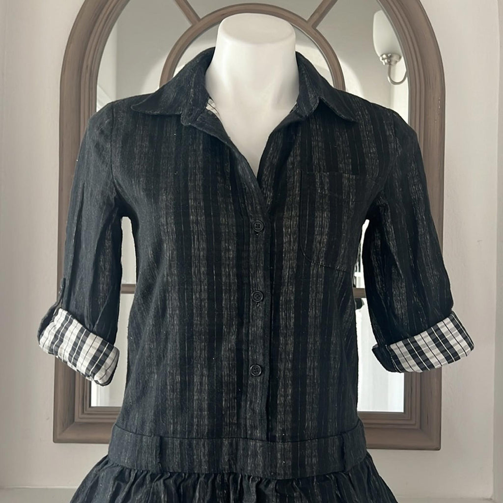 Theory Cacey Black Plaid Tiered Dress in Black & White, Size 6 EXCELLENT $395