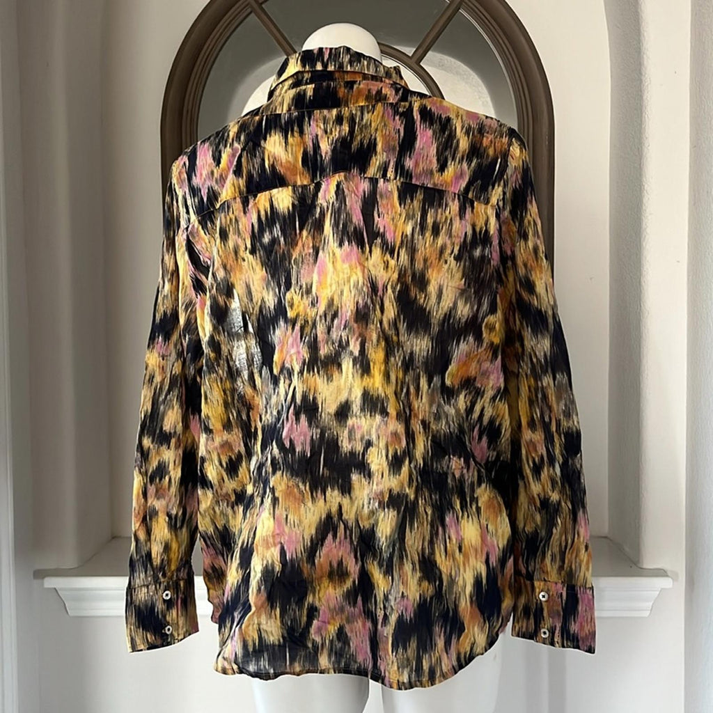 NIC+ZOE Dreamy Refined Ruffle Shirt, Yellow Multi Size XL New w/Tag $158