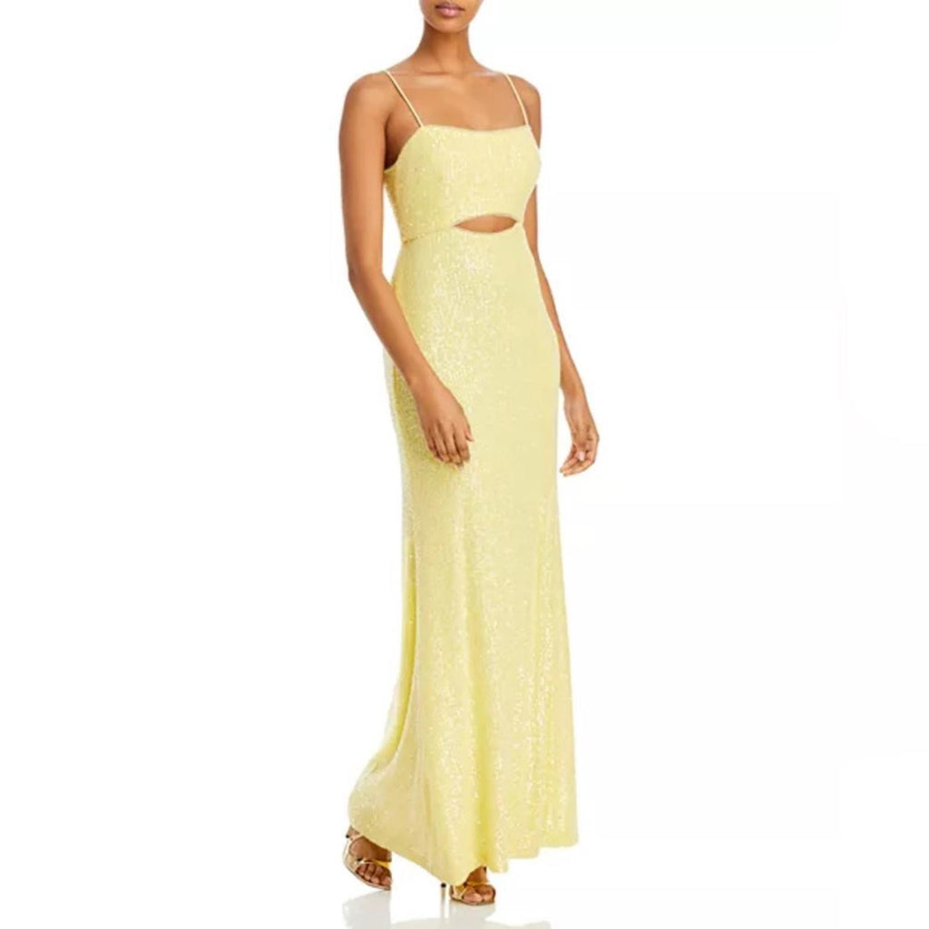 Bloomingdale’s Aqua Cutout Waist Sequin Column Gown in Yellow, Size 8 NEW $308